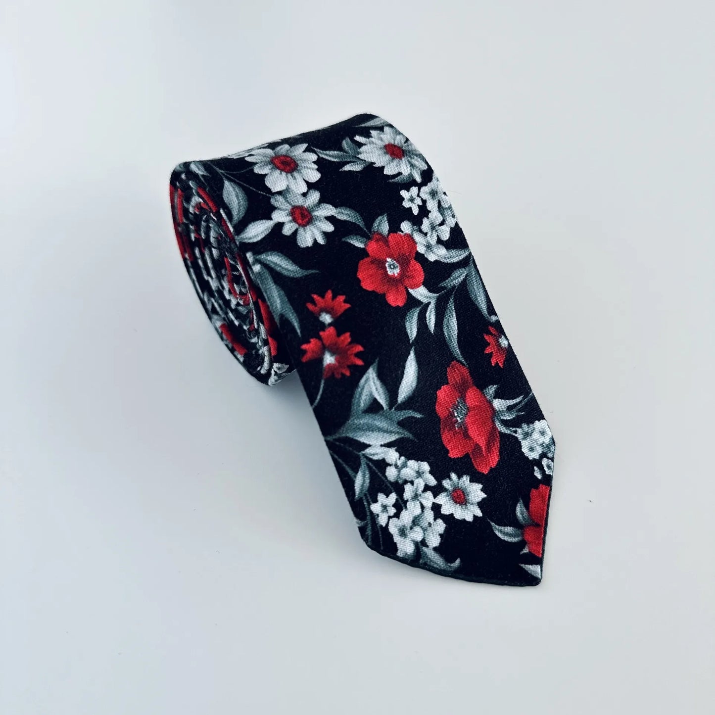 Handmade black floral cotton tie for weddings