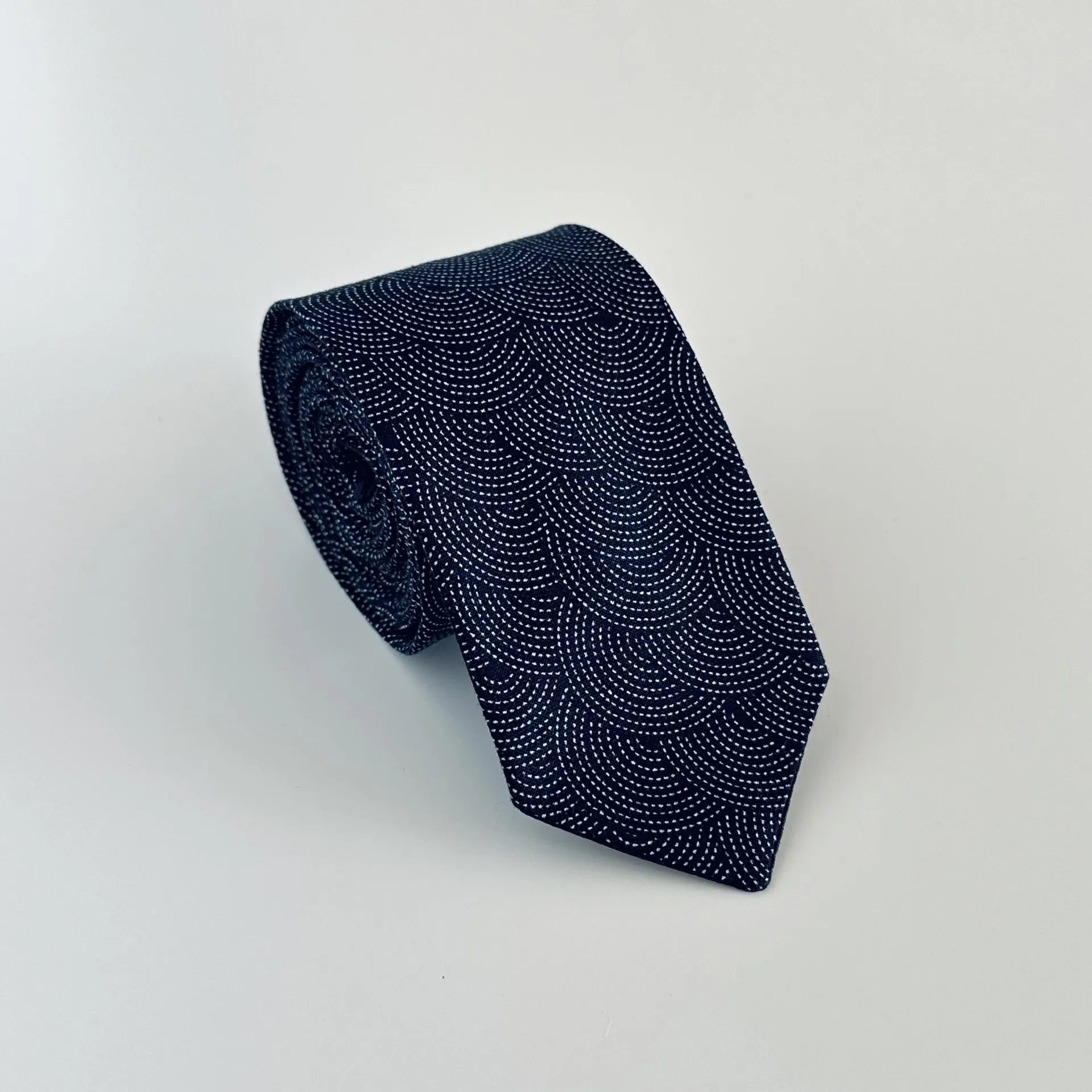 Dark navy tie with scallop design for weddings